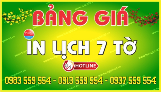 Bảng giá Lịch 7 Tờ Treo Tường