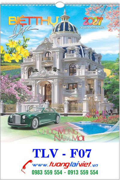 In Lịch lo xo 7 tờ Biệt thự xe hơi