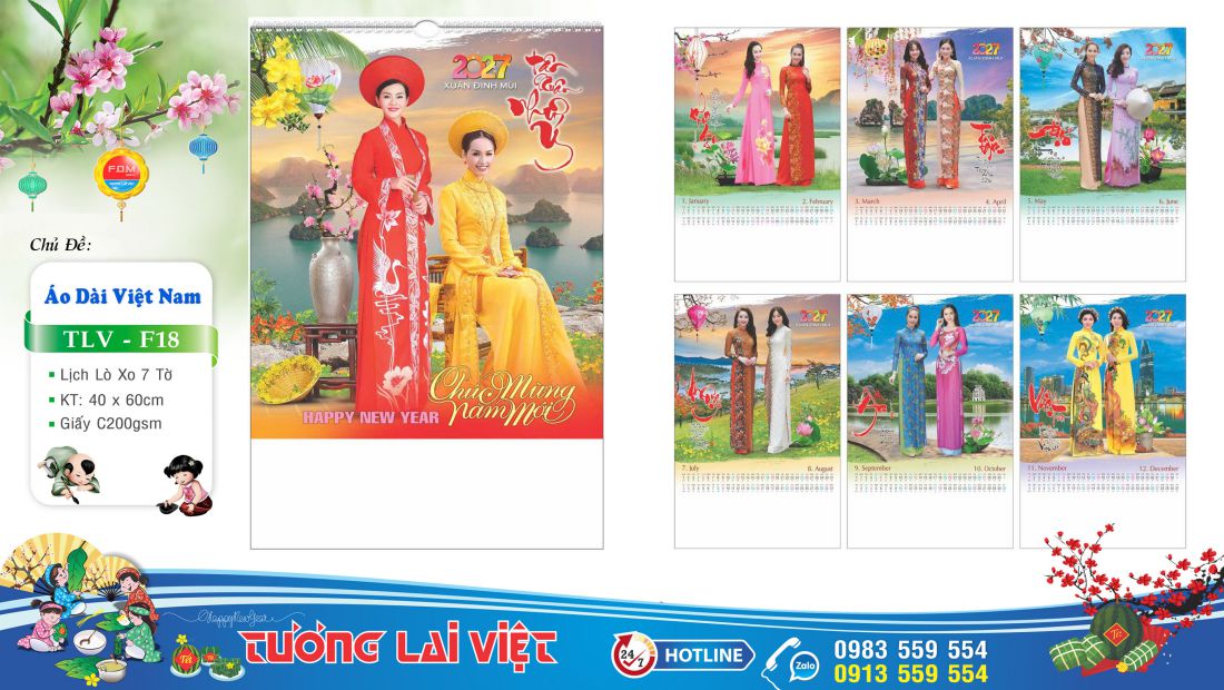 Lịch treo tường 7 tờ Áo dài