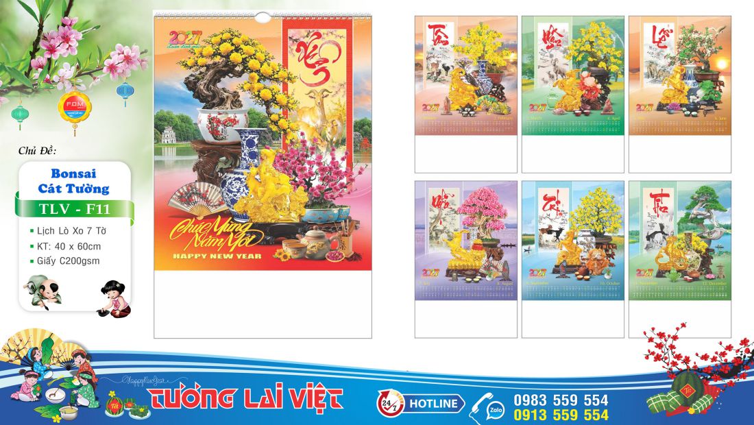 Lịch treo tường 7 tờ Bonsai
