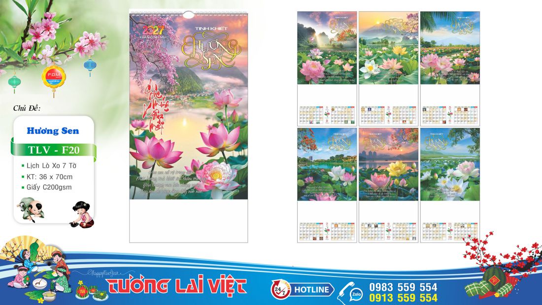 Lịch treo tường 7 tờ Hoa Sen