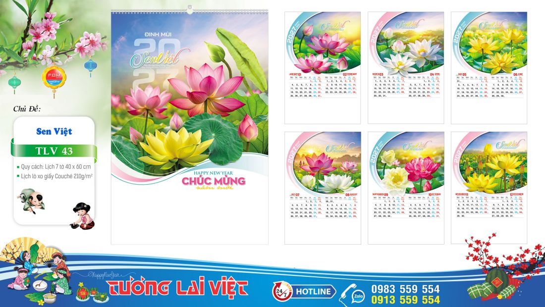 Lịch treo tường 7 tờ Sen Việt